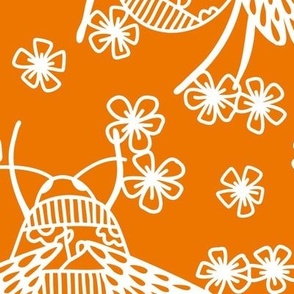 Honey Bees and Blossom Orange and White Jumbo