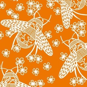 Honey Bees and Blossom Orange and White