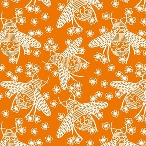 Honey Bees and Blossom Orange and White Small Scale