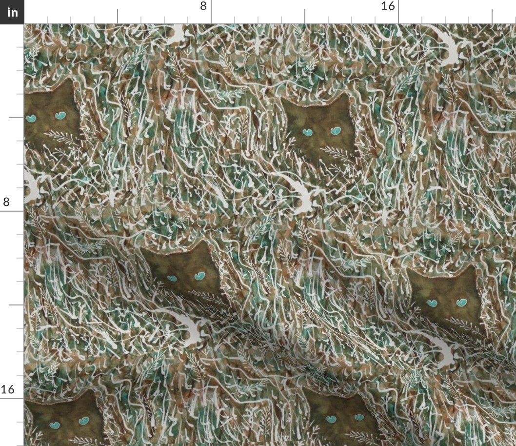 Camouflage Cat painting - viridian and burnt umber
