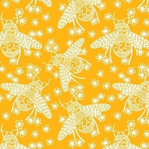 Honey Bees and Blossom Yellow and White Small Scale