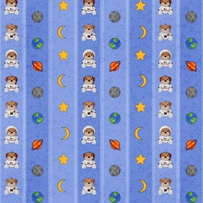 Space Teddy Bears Stripes - Blue