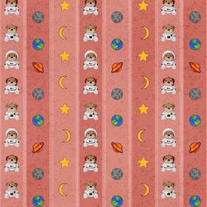 Space Teddy Bears Stripes - Red