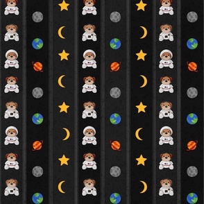 Space Teddy Bears Stripes - Black