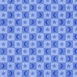 Moon and Stars Checkerboard - Blue