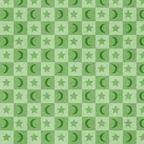 Moon and Stars Checkerboard - Green