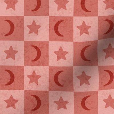 Moon and Stars Checkerboard - Red