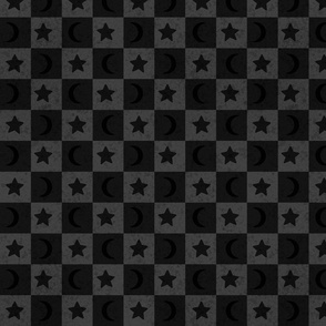 Moon and Stars Checkerboard - Black