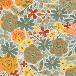 Cleopatra Boho in Sage, Yellow and Brown | Floral Wilderness - regular scale | ©designsbyroochita