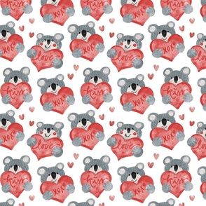 Sweet teddy bears wit hearts romantic watercolor pattern on white background