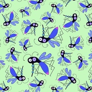 Virus sucking mosquitoes indigo on green 