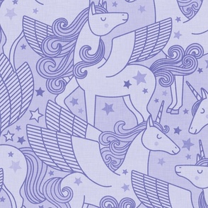 Good Night Unicorns- Large- Periwinkle Purple- Very Peri- Pantone Color of the Year 2022- Girl Unicorn Wallpaper- Magical Baby Girl Nursery-  Unicorn Fabric- Fairy Tale- Alicorn- Pegasus- Unicorn With Wings