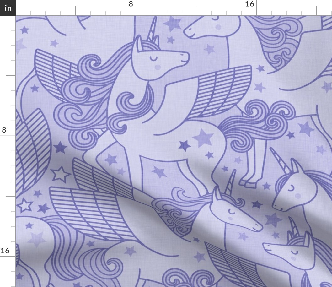 Good Night Unicorns- Large- Periwinkle Purple- Very Peri- Pantone Color of the Year 2022- Girl Unicorn Wallpaper- Magical Baby Girl Nursery-  Unicorn Fabric- Fairy Tale- Alicorn- Pegasus- Unicorn With Wings