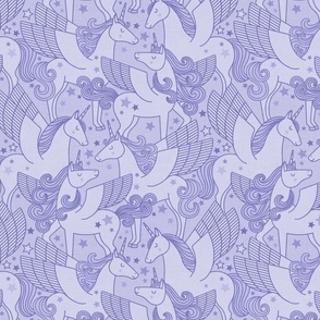Good Night Unicorns- Small- Periwinkle Purple- Very Peri- Pantone Color of the Year 2022- Girl Unicorn Wallpaper- Magical Baby Girl Nursery-  Unicorn Fabric- Fairy Tale- Alicorn- Pegasus- Unicorn With Wings- Quilt Blender