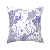 Good Night Unicorns- Large- White Background- Periwinkle Purple- Very Peri- Pantone Color of the Year 2022- Girl Unicorn Wallpaper- Magical Baby Girl Nursery-  Unicorn Fabric- Fairy Tale- Alicorn- Pegasus- Unicorn With Wings