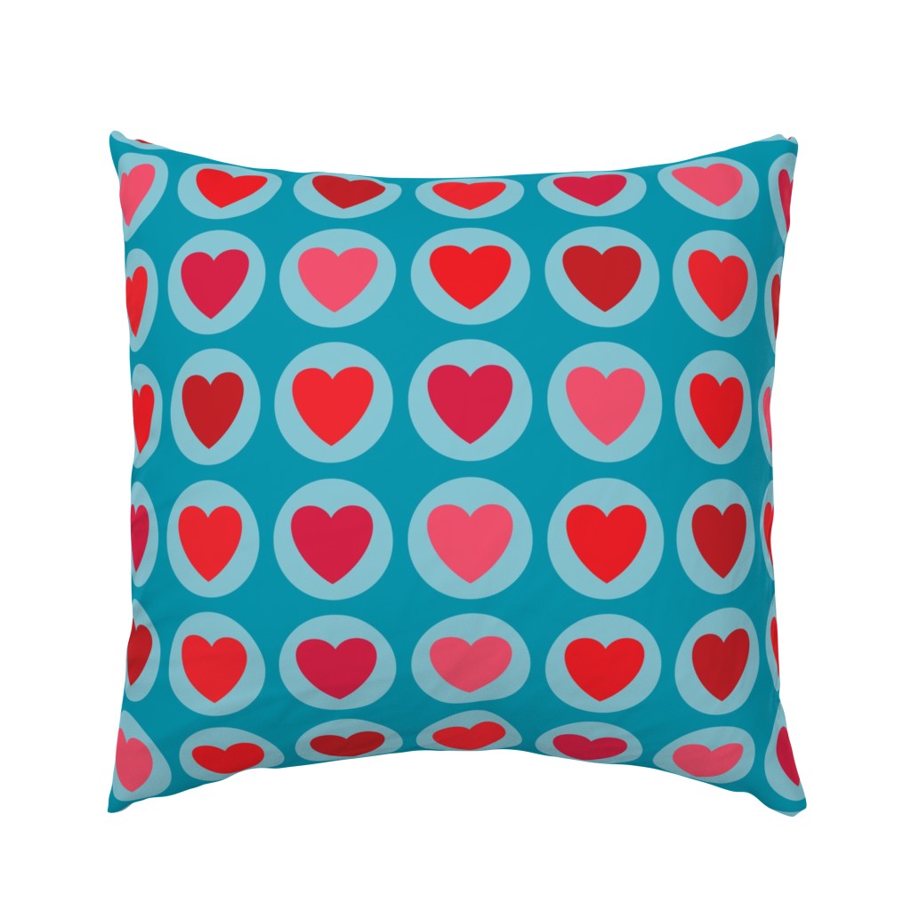 Hearts and Dots (turquoise and reds)