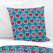 Hearts and Dots (turquoise and reds)