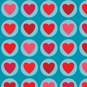 Hearts and Dots (turquoise and reds)