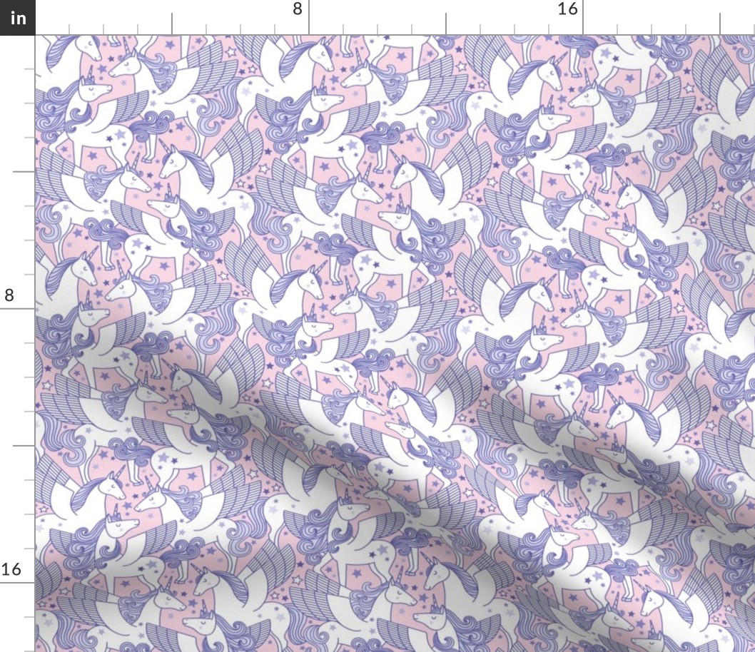 Good Night Unicorns- Mini- Soft Pink Background- Very Peri- Pantone Color of the Year 2022- Girl Unicorn Wallpaper- Magical Baby Girl Nursery-  Unicorn Fabric- Fairy Tale- Alicorn- Pegasus- Unicorn With Wings- Quilt Blender