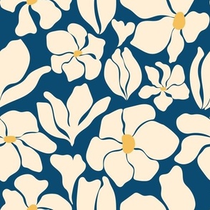 Magnolia Flowers - Matisse Inspired - Navy Blue