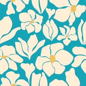Magnolia Flowers - Matisse Inspired - Turquoise Blue