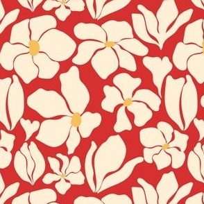 Magnolia Flowers - Matisse Inspired - Red - SMALL