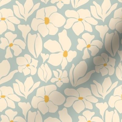 Magnolia Flowers - Matisse Inspired - Robin Egg Blue - SMALL