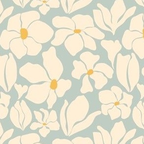 Magnolia Flowers - Matisse Inspired - Robin Egg Blue - SMALL