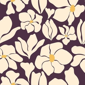 Magnolia Flowers - Matisse Inspired - Eggplant Purple