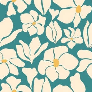 Magnolia Flowers - Matisse Inspired - Teal Blue Green - SMALL