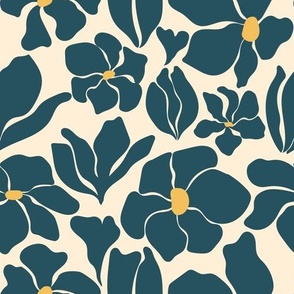 Magnolia Flowers - Matisse Inspired - Teal Blue Green