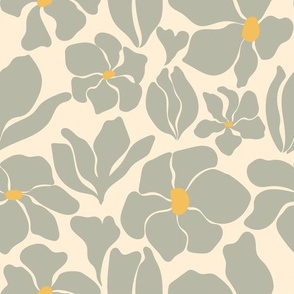 Magnolia Flowers - Matisse Inspired - Sage Green / October Mist - LARGE