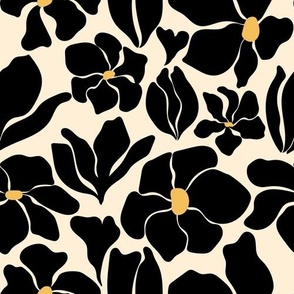 Magnolia Flowers - Matisse Inspired - Black & Natural - LARGE