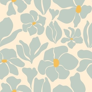 Magnolia Flowers - Matisse Inspired - Duck Egg Blue Green