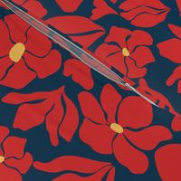 Magnolia Flowers - Matisse Inspired - Navy Blue + Red