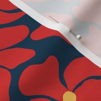 Magnolia Flowers - Matisse Inspired - Navy Blue + Red