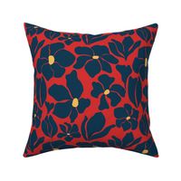 Magnolia Flowers - Matisse Inspired - Navy Blue + Red