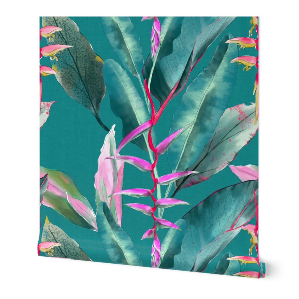 Tropical Night on "retro teal background with bluegreen texture (large scale) 24x24