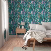 Tropical Night on "retro teal background with bluegreen texture (large scale) 24x24