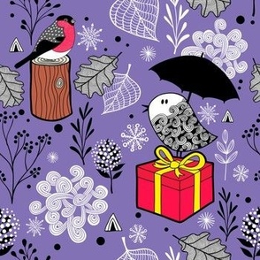 Bullfinch and winter umbrella