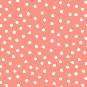 Coral with Cream White Polka Dots
