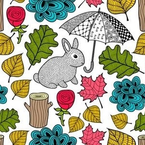 Doodle rabbit under the umbrella