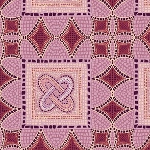 Soft pinks handdrawn ancient Roman mosaic 6” fabri, 12” wallpaper 