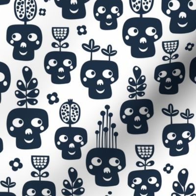 Black skulls on white background