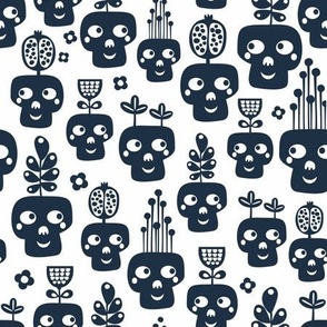 Black skulls on white background