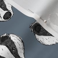 Woodland animals sweet badgers freehand sketch illustration minimalist kids design scandinavian style night blue 