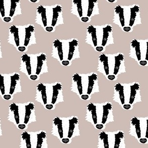 Cute badger faces - kids animals design for nursery black and white on soft gray beige