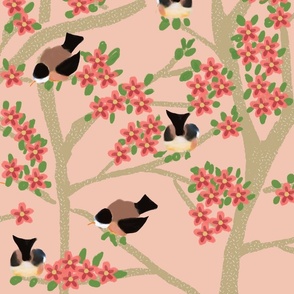 Birds in a flowering tree 