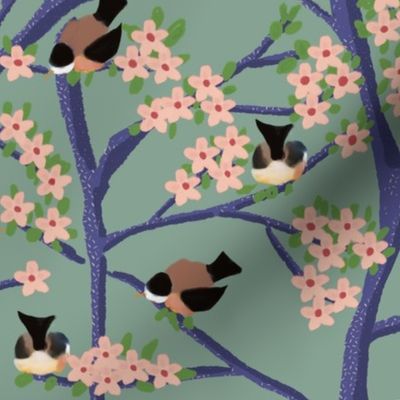 Birds in a flowering tree - Medium Size