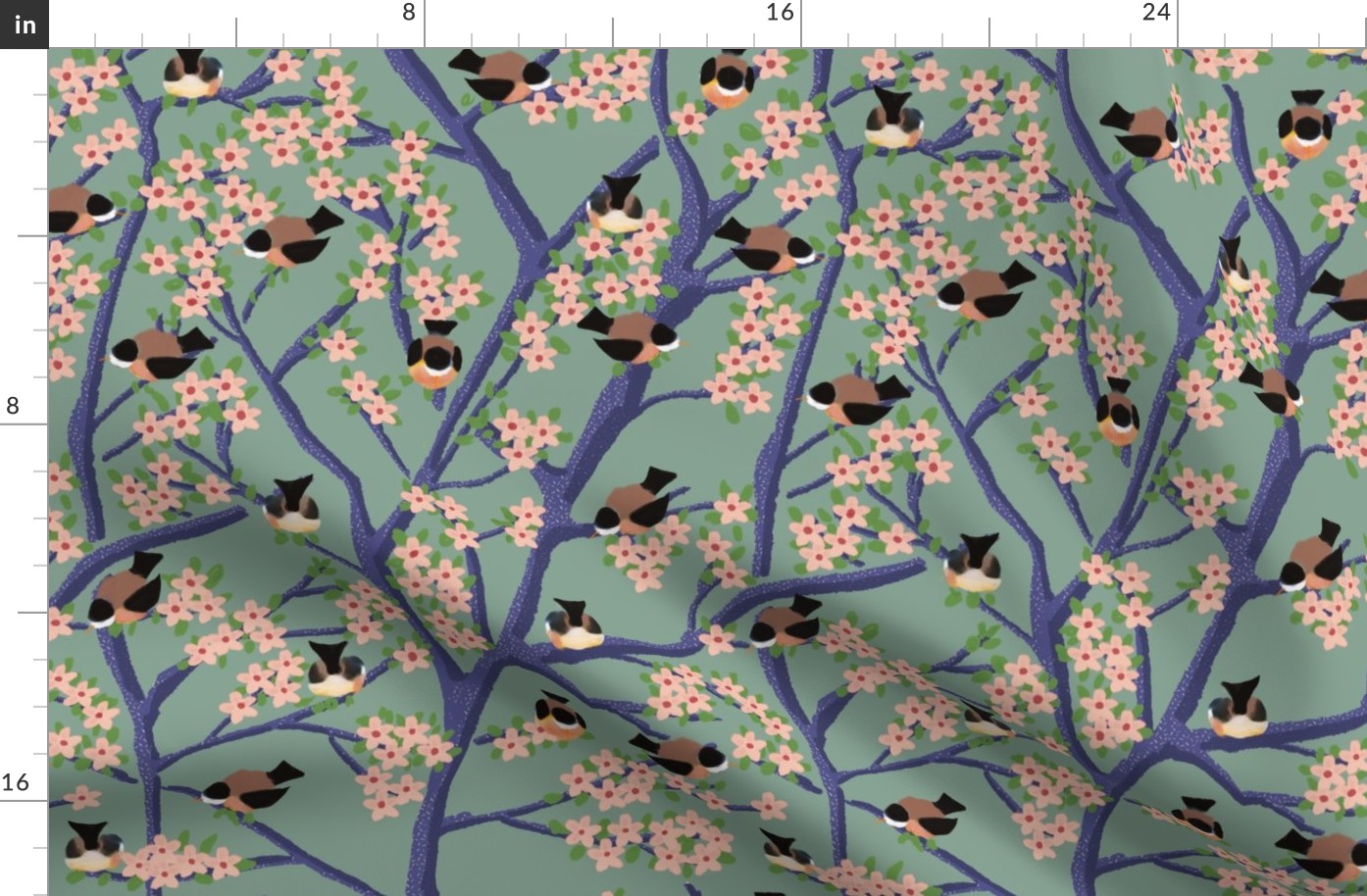 Birds in a flowering tree - Medium Size